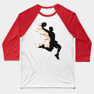 Basketball Player Dunking On Fire Black/Red Baseball T-Shirt